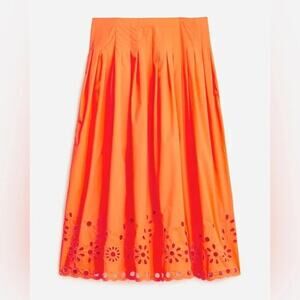 J. Crew Embroidered Eyelet High Waisted A-Line Midi Skirt Orange Women's Size 4